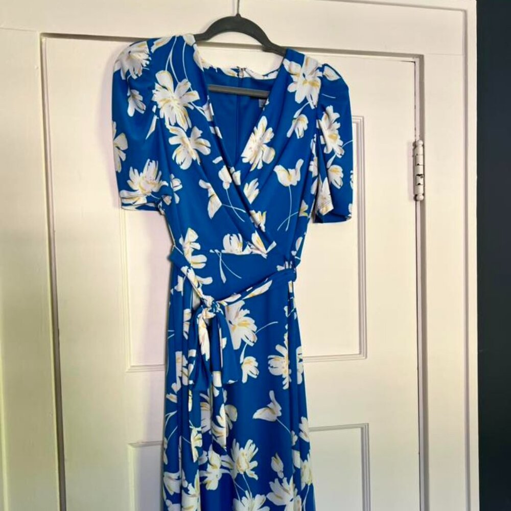 Tommy Hilfiger, Flowered Faux Wrap Dress, Blue, Size 10, NWT